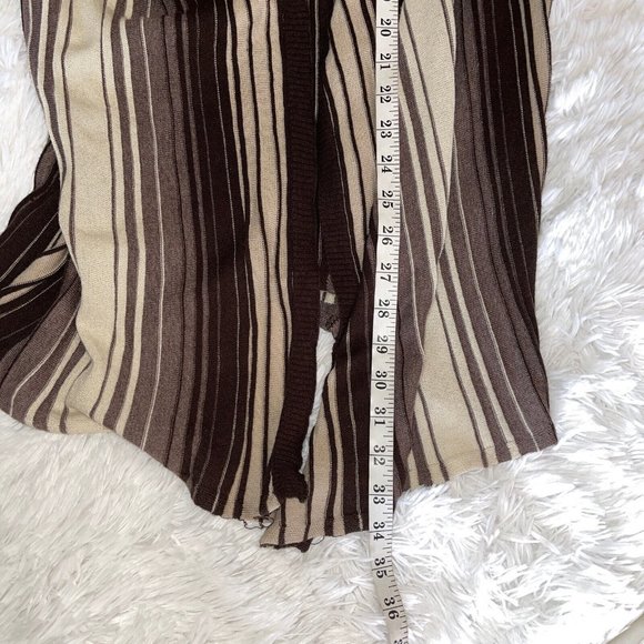 THREADS Open Drape Belted Cardigan Sweater Womens LARGE Light Knit Brown Striped - Picture 6 of 8